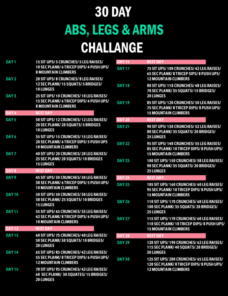 30 days challenge per tonificare in 30 giorni 